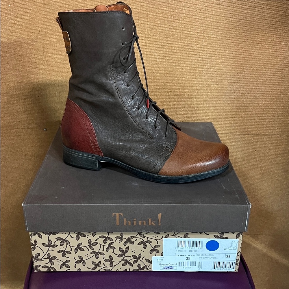 Think! Men's Leather Boots in Brown and Red
